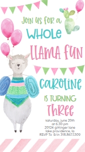 Birthday Cactus Llama Fun Text Invite: Birthday Cactus Llama Fun