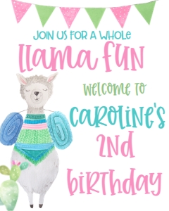Birthday Llama Fun Pink Welcome Sign 8x10: Birthday Llama Fun Pink