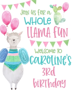 Birthday Cactus Llama Fun Welcome Sign 8x10: Birthday Cactus Llama Fun