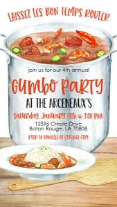Gumbo Pot Party Laissez Text Invite: Gumbo Pot Party Laissez