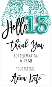 Birthday Foil Balloon Aqua Hello 13 Favor Tag: Birthday Foil Balloon Aqua Hello 13
