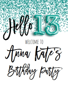 Birthday Foil Balloon Aqua Hello 13 Welcome Sign 8x10: Birthday Foil Balloon Aqua Hello 13