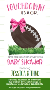 Baby Shower Football Girl Text Invite: Baby Shower Football Girl