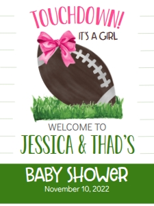 Baby Shower Football Girl Welcome Sign 18x24: Baby Shower Football Girl