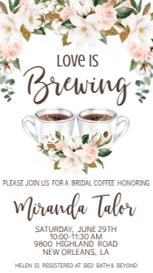 Bridal Shower Love Is Brewing Cotton Text Invite: Bridal Shower Love Is Brewing Cotton