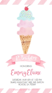 Birthday Ice Cream Cone White BPP Text Invite: Birthday Ice Cream Cone White BPP