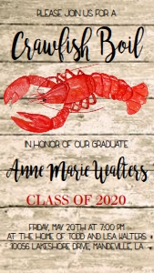 Crawfish Boil Grad Text Invite: Crawfish Boil Grad
