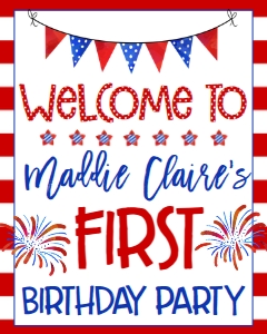 4th of July Stars Stripes Fireworks Welcome Sign: 4th of July Stars Stripes Fireworks Birthday