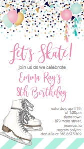 Birthday Ice Skate Confetti Pink Text Invite: Birthday Ice Skate Confetti Pink