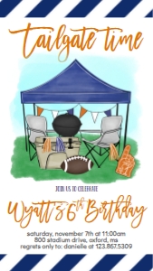 Birthday Football Tailgate Blue Orange Text Invite: Birthday Football Tailgate Blue Orange