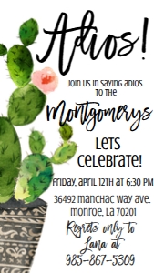 Adios Farewell Cactus Party Text Invite: Adios Farewell Catus Party Invite