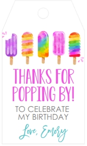 Birthday Popsicle Pink 7x5 Favor Tag: Birthday Popsicle Pink 7x5