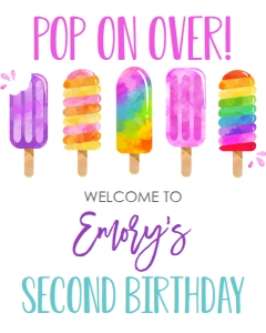 Birthday Popsicle Pink 7x5 Welcome Sign: Birthday Popsicle Pink 7x5