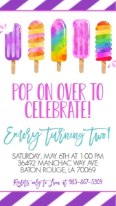 Birthday Popsicle Pink 7x5 Text Invite: Birthday Popsicle Pink 7x5
