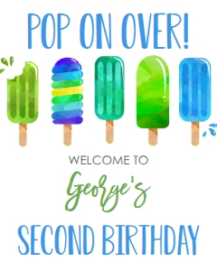Birthday Popsicle Blue 7x5 Welcome Sign: Birthday Popsicle Blue 7x5