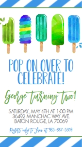 Birthday Popsicle Blue 7x5 Text Invite: Birthday Popsicle Blue 7x5