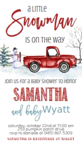 Baby Shower Christmas Red Truck Snowman Text Invite: Baby Shower Christmas Red Truck Snowman Invitation 655179429
