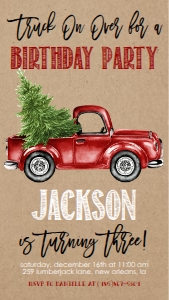 Birthday Christmas Truck Kraft Text Invite: Birthday Christmas Truck Kraft Invitation
