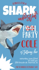 Birthday Shark Pool Party Text Invite: Birthday Shark Pool Party