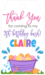 Birthday Water Balloon Get Soaked Purple Favor Tag: Birthday Water Balloon Get Soaked Bucket Purple