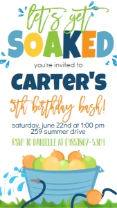 Birthday Water Balloon Get Soaked Blue Text Invite: Birthday Water Balloon Get Soaked Bucket Blue