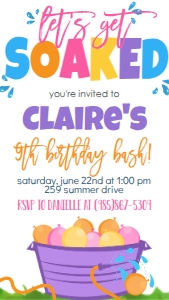 Birthday Water Balloon Get Soaked Purple Text Invite: Birthday Water Balloon Get Soaked Bucket Purple