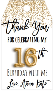 Birthday Foil Balloon Gold Hello 16 Favor Tag: Birthday Foil Balloon Gold Hello 30