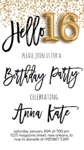 Birthday Foil Balloon Gold Hello 16 Text Invite: Birthday Foil Balloon Gold Hello 30