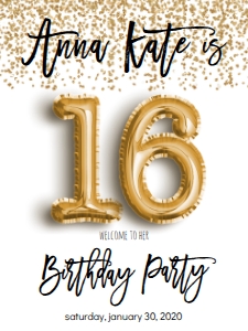 Birthday Foil Balloon Gold Hello 16 Welcome Sign: Birthday Foil Balloon Gold Hello 30