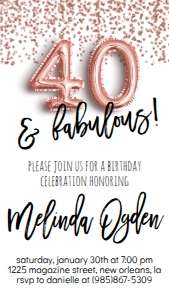 Birthday Foil Balloon Rose Gold 40 AF Text Invite: Birthday Foil Balloon Rose Gold 30 AF