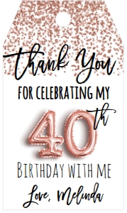 Birthday Foil Balloon Rose Gold 40 AF Favor Tag: Birthday Foil Balloon Rose Gold 30 AF