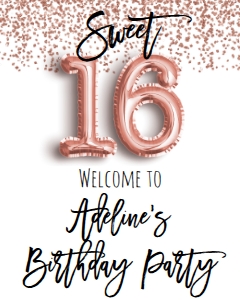 Birthday Foil Balloon Rose Gold Sweet 16 Welcome Sign: Birthday Foil Balloon Rose Gold Sweet 16 Photo