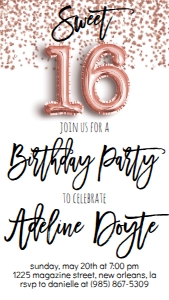 Birthday Foil Balloon Rose Gold Sweet 16 Text Invite: Birthday Foil Balloon Rose Gold Sweet 16 Photo