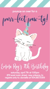 Birthday Cat Pink Text Invite: Birthday Cat Pink