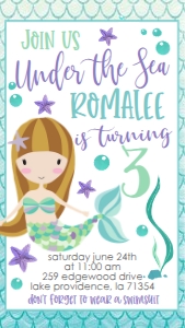 Birthday Mermaid Under The Sea Text Invite: Birthday Mermaid Under the Sea