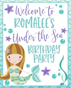 Birthday Mermaid Under the Sea Welcome Sign: Birthday Mermaid Under the Sea