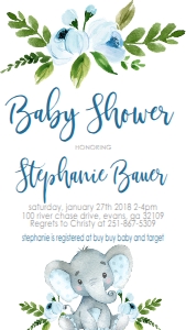 Baby Shower Elephant Blue Floral Text Invite: Baby Shower Blue Banner Laurel Elephant Kit 594997875