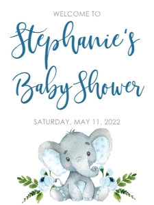 Baby Shower Elephant Blue Floral Welcome Sign: Baby Shower Blue Banner Laurel Elephant Kit 594997875