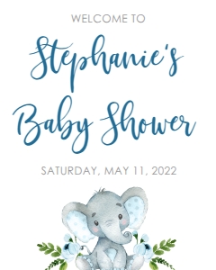 Baby Shower Elephant Blue Floral Welcome Sign 8x10: Baby Shower Blue Banner Laurel Elephant Kit 594997875