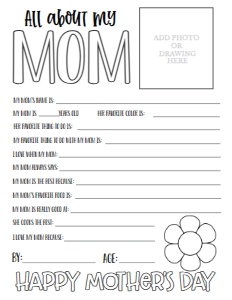 Mother's Day About My Mom Coloring: Mother's Day About My Mom Coloring