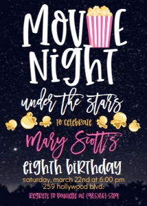 Birthday Movie Night Under the Stars Pink: Birthday Movie Night Under the Stars Pink