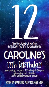 Birthday Galaxy Blue Number Text Invite: Birthday Galaxy Blue Number