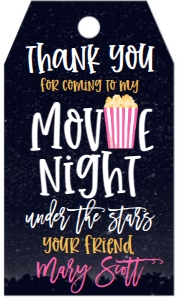 Birthday Movie Night Under the Stars Pink Favor Tag: Birthday Movie Night Under the Stars Pink