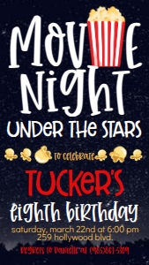 Birthday Movie Night Under the Stars Red Text Invite: Birthday Movie Night Under the Stars Red