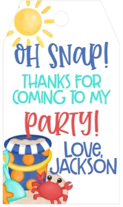 Birthday Beach Crab Party Blue Favor Tag: Birthday Beach Crab Party Blue