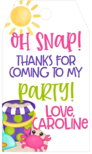 Birthday Beach Crab Party Pink Favor Tag: Birthday Beach Crab Party Pink
