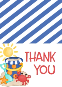 Birthday Beach Crab Party Blue Thank You: Birthday Beach Crab Party Blue