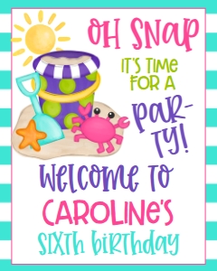 Birthday Beach Crab Party Pink Welcome Sign: Birthday Beach Crab Party Pink