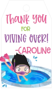 Birthday Dive in Party Pink Favor Tag: Birthday Dive in Party Girl