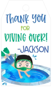 Birthday Dive in Party Blue 2 Favor Tag: Birthday Dive in Party Boy